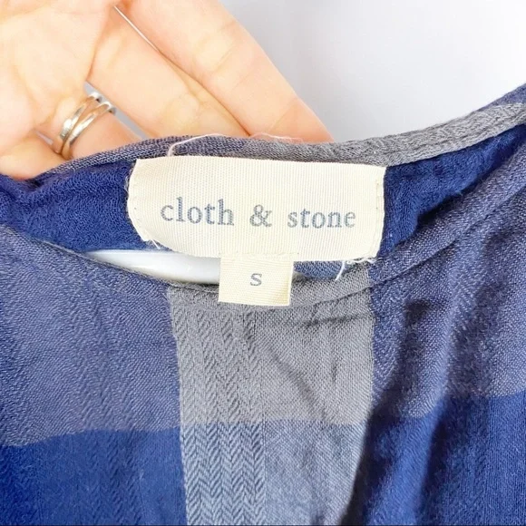 CLOTH & STONE Blue & Grey Plaid Top - Picture 4 of 4
